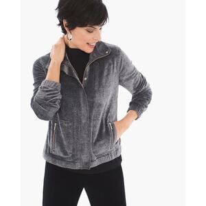 Chico's Zenergy silver gray Velour Bomber Jacket XL